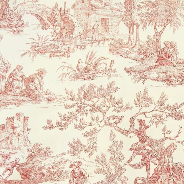 Coupon Tissu Toile de Jouy Rouge en 280 cm de largeur - Coupon de 40 cm