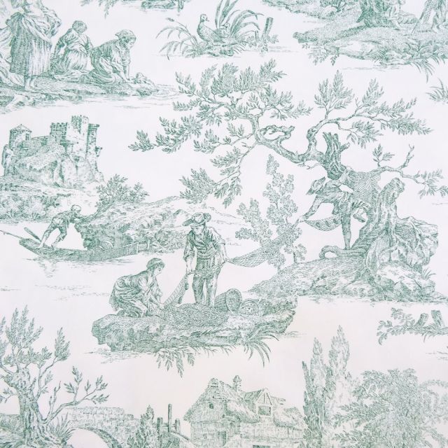 Coupon Tissu Toile de Jouy Vert en 280 cm de largeur - Coupon de 100 cm