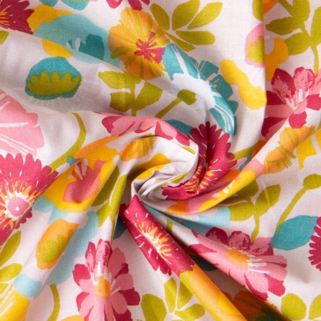 Tissu Coton imprimé Elina petites fleurs sur fond Blanc cassé