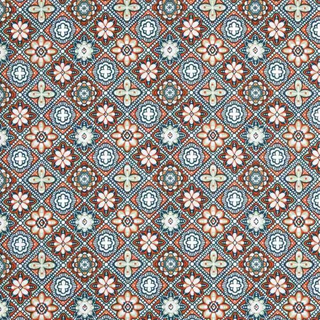 Tissu Coton Cretonne enduit Marrakech sur fond Orange