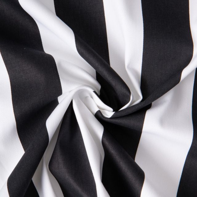 Tissu Sergé d'ameublement Rayé Vaucluse noir sur fond Blanc