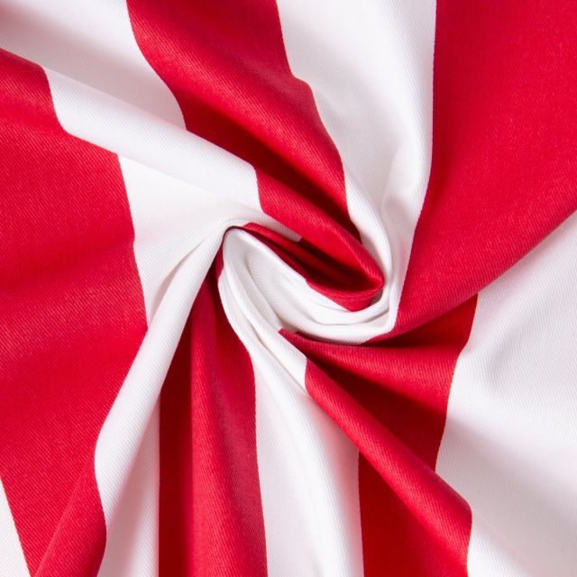 Tissu Sergé d'ameublement Rayé Vaucluse rouge sur fond Blanc