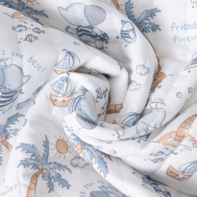 Tissu Coton Matelassé réversible Ray little sailor sur fond Blanc