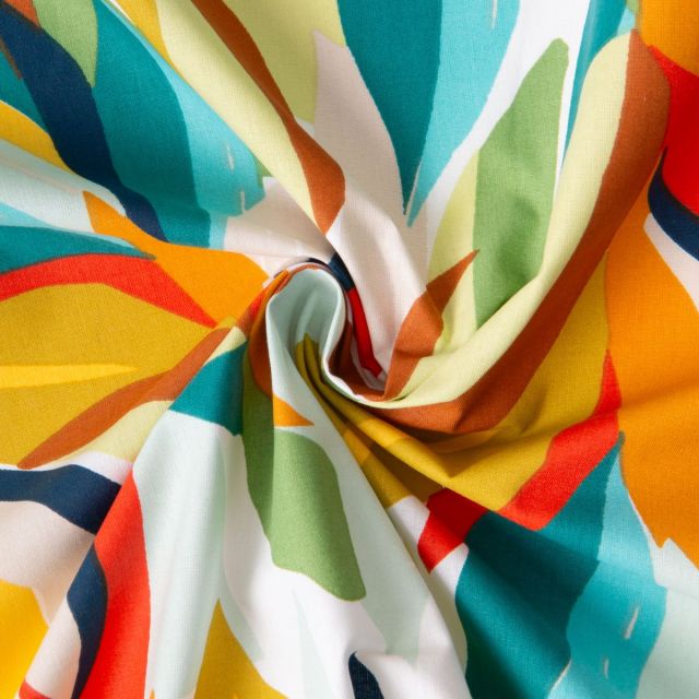 Tissu Polycoton imprimé Valentina multicolore sur fond Blanc