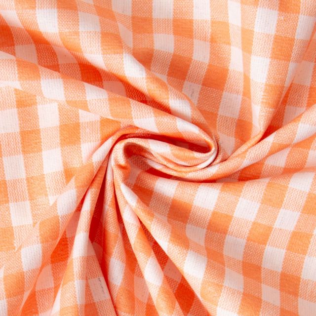 Tissu Toile de Coton enduite Vichy Bardot sur fond Orange
