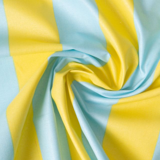 Tissu Coton Enduit Rayures Bicolore acidulés jaune sur fond Vert menthe