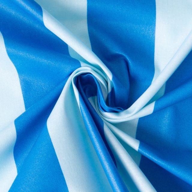 Tissu Coton Enduit Rayures Bicolore acidulés bleu roi sur fond Bleu ciel