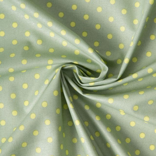 Tissu Coton enduit petits points Jaune sur fond Vert amande