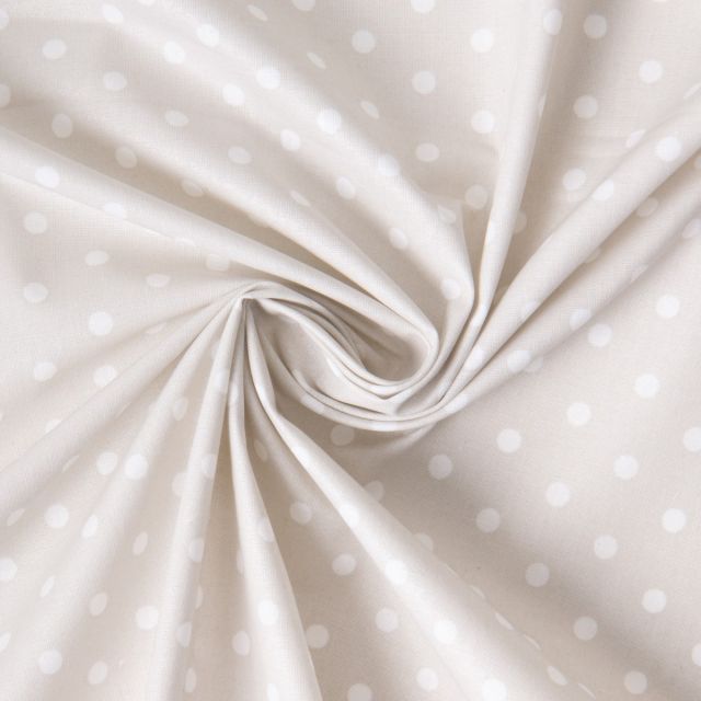 Tissu Coton Enduit pois Dotty blanc sur fond Naturel