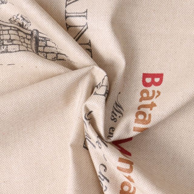 Tissu Toile Canvas Vinothèque appellations viticoles sur fond Beige