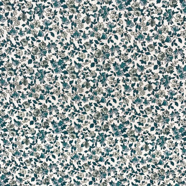 Coupon Tissu Coton imprimé Arty Léonie vert canard sur fond Blanc