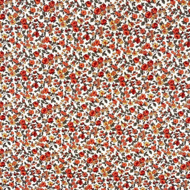 Coupon Tissu Coton imprimé Arty Léonie rouge sur fond Blanc