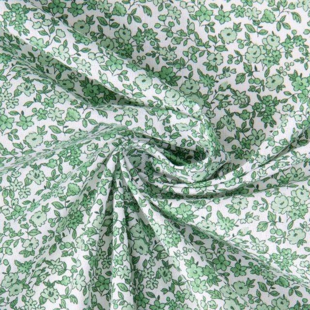 Tissu Coton imprimé Arty Léonie Vert sur fond Blanc