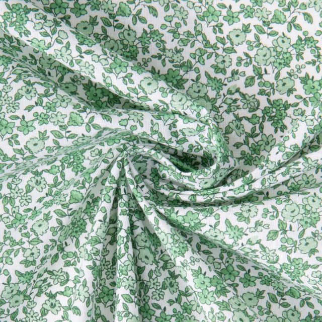 Coupon Tissu Coton imprimé Arty Léonie Vert sur fond Blanc