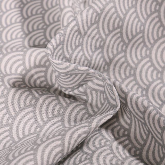 Tissu Coton Enduit Sushis Gris - Par 10 cm