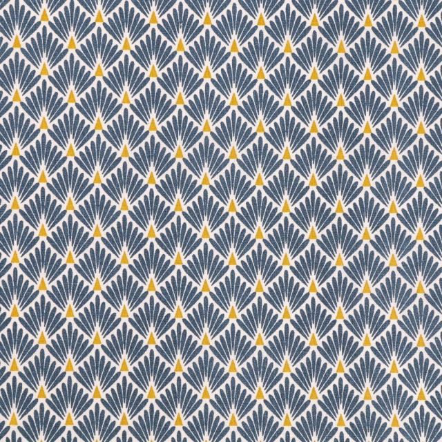 Tissu Coton Imprimé Arty Ecailles Bleues sur fond Blanc - Par 10 cm