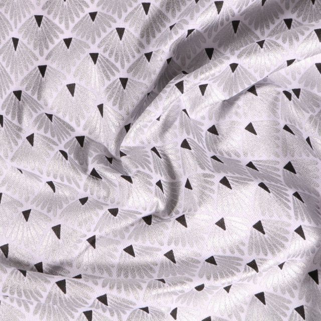 Tissu Coton imprimé Arty Ecailles Argentées sur fond Blanc - Par 10 cm