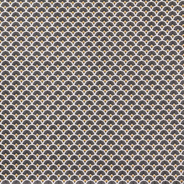 Coupon Tissu Coton Imprimé Arty Eventails Noirs - Coupon de 20 cm