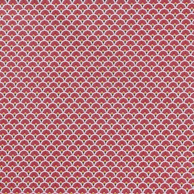 Coupon Tissu Coton Imprimé Arty Eventails Bordeaux - Coupon de 80 cm