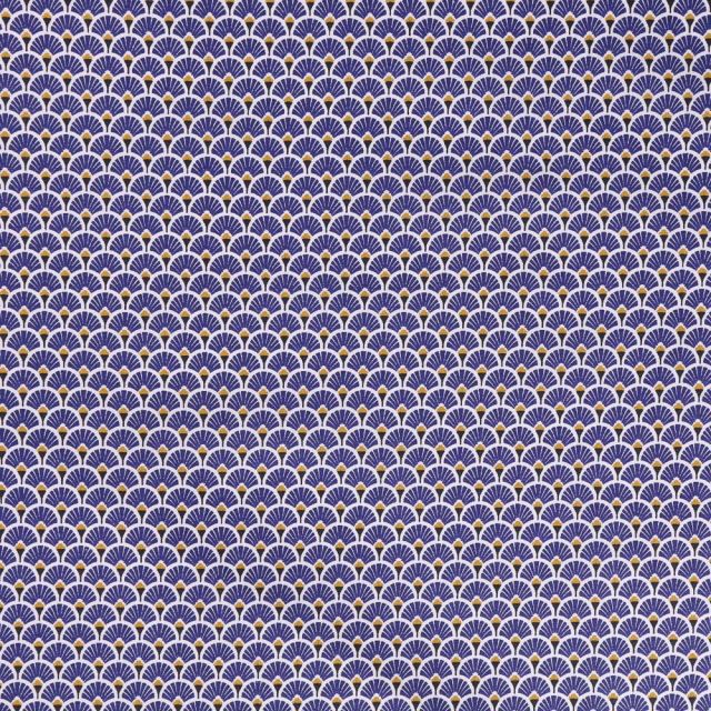 Coupon Tissu Coton Imprimé Arty Eventails Bleu Indigo - Coupon de 10 cm