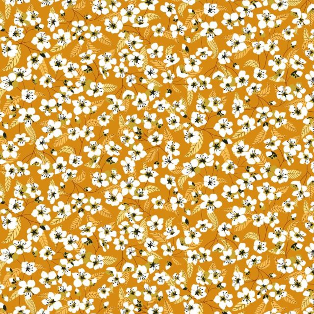 Coupon Tissu Coton imprimé Arty Miyu sur fond Jaune