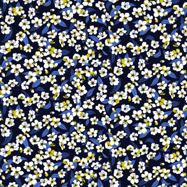 Coupon Tissu Coton imprimé Arty Miyu sur fond Bleu marine