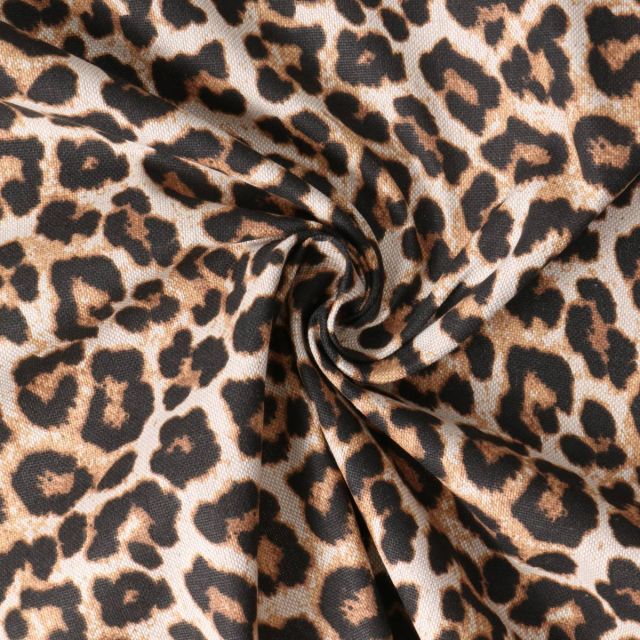 Tissu Toile de Coton  Safari Couture léopard sur fond Beige