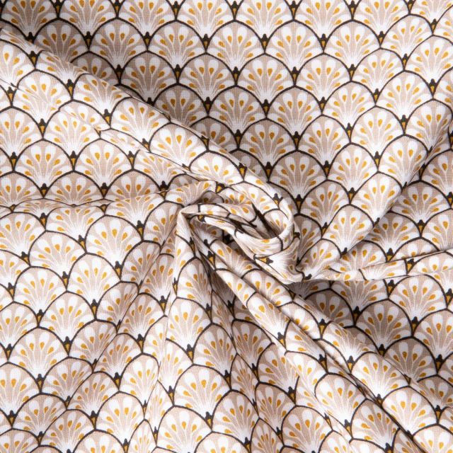 Tissu Coton imprimé Arty éventails Gaudi sur fond Beige