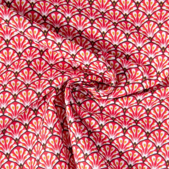 Tissu Coton imprimé éventails Arty Gaudi sur fond Rouge