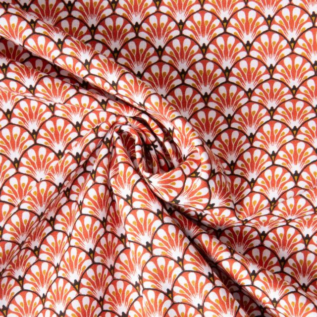 Tissu Coton imprimé Arty éventails Gaudi sur fond Terracotta