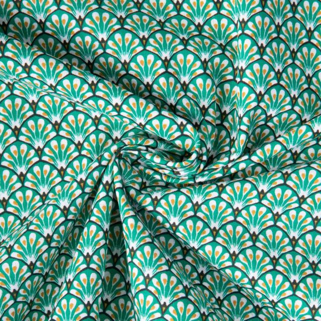 Tissu Coton imprimé Arty éventails Gaudi sur fond Vert