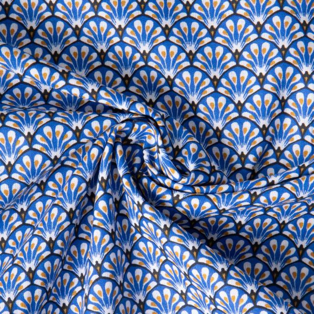 Tissu Coton imprimé Arty éventails Gaudi sur fond Bleu roi