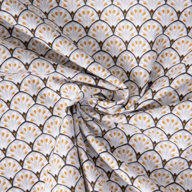 Tissu Coton imprimé éventails Arty Gaudi sur fond Gris