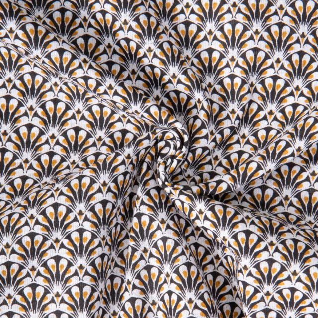 Tissu Coton imprimé Arty éventails Gaudi sur fond Noir