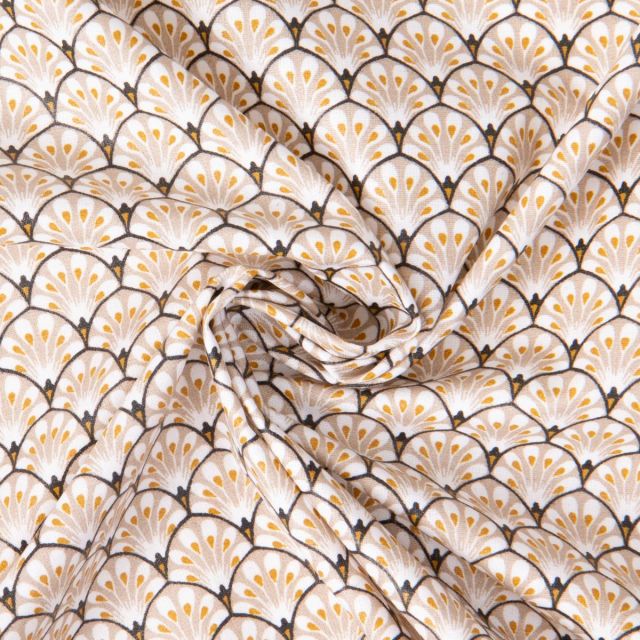 Tissu Coton enduit Arty éventails Gaudi sur fond Beige