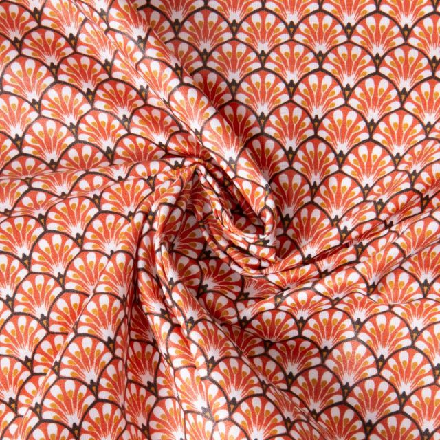 Tissu Coton enduit éventails Gaudi sur fond Terracotta