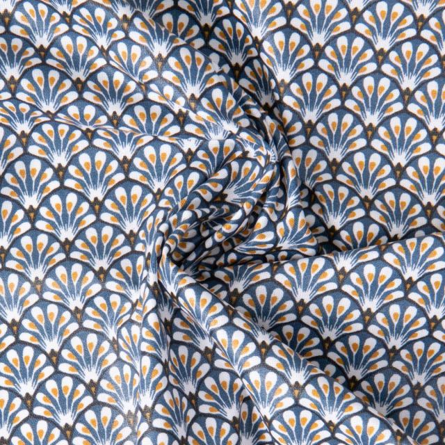 Tissu Coton enduit Gaudi sur fond Bleu pétrole