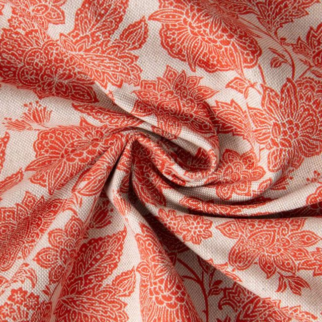 Tissu Toile Polycoton Les indiennes terracotta sur fond Naturel