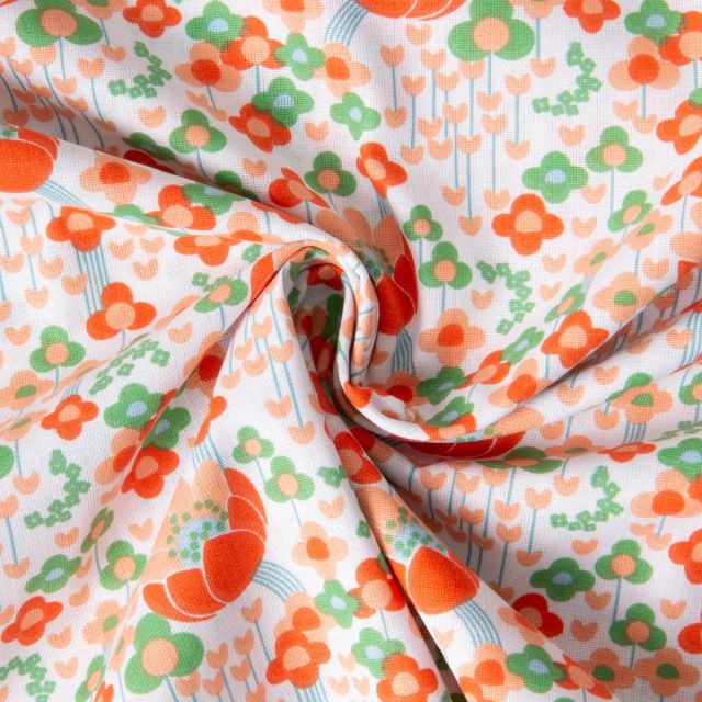 Tissu Coton imprimé Arty Clodettes fleuris sur fond Ivoire