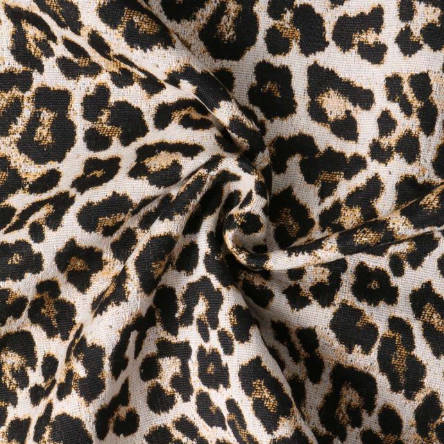 Tissu Jacquard Tassia imprimé léopard Noir sur fond Beige clair