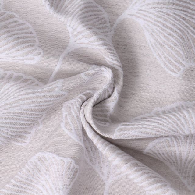 Tissu Jacquard Yasuko feuilles ginkgo Blanches sur fond Beige chiné