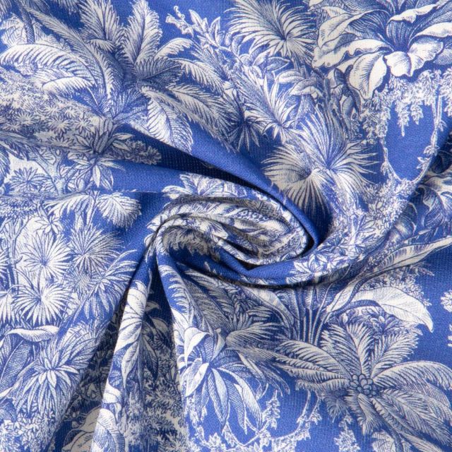 Tissu Coton imprimé digital Mini Maharani sur fond Bleu roi