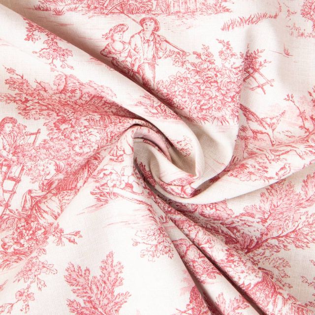 Coupon Tissu Coton imprimé Arty Mini pastorale rouge sur fond Naturel