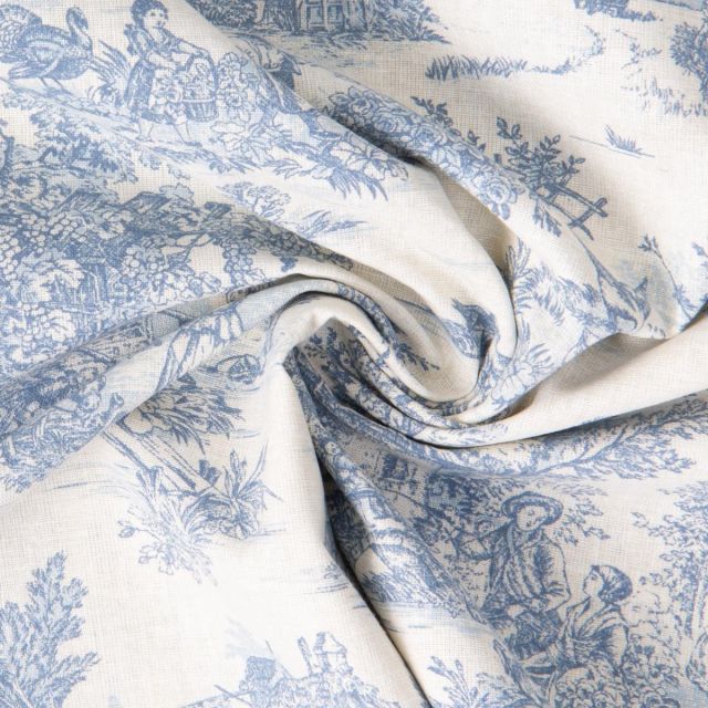 Coupon Tissu Coton imprimé Arty Mini pastorale bleu sur fond Naturel