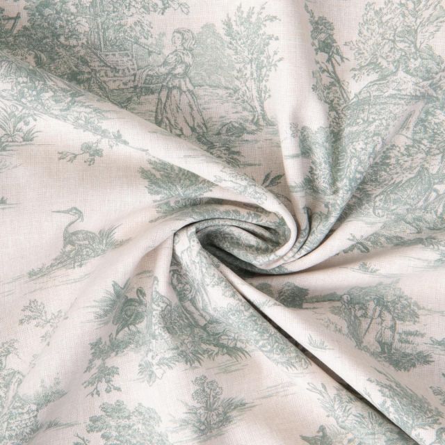 Coupon Tissu Coton imprimé Arty Mini pastorale vert sur fond Naturel