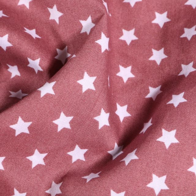 Tissu Coton imprimé Etoiles blanches sur fond Rose - Par 10 cm