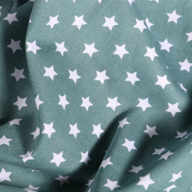 Tissu Coton imprimé Etoiles blanches sur fond Bleu gris - Par 10 cm