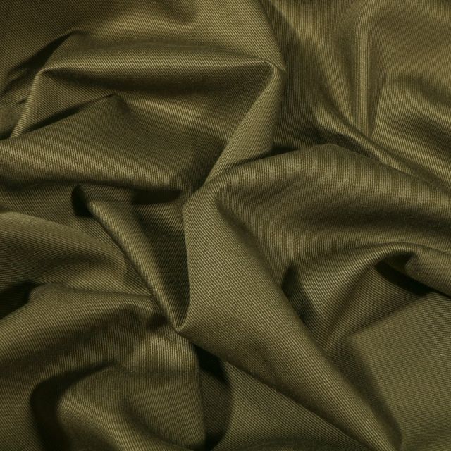 Tissu Coton Sergé uni Vert kaki - Coupon de 110 cm