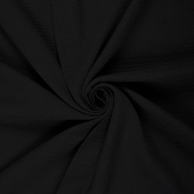 Coupon Tissu double gaze uni Noir - Coupon de 20 cm