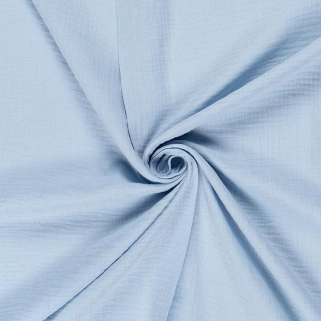 Tissu Double gaze de Coton uni Bleu layette